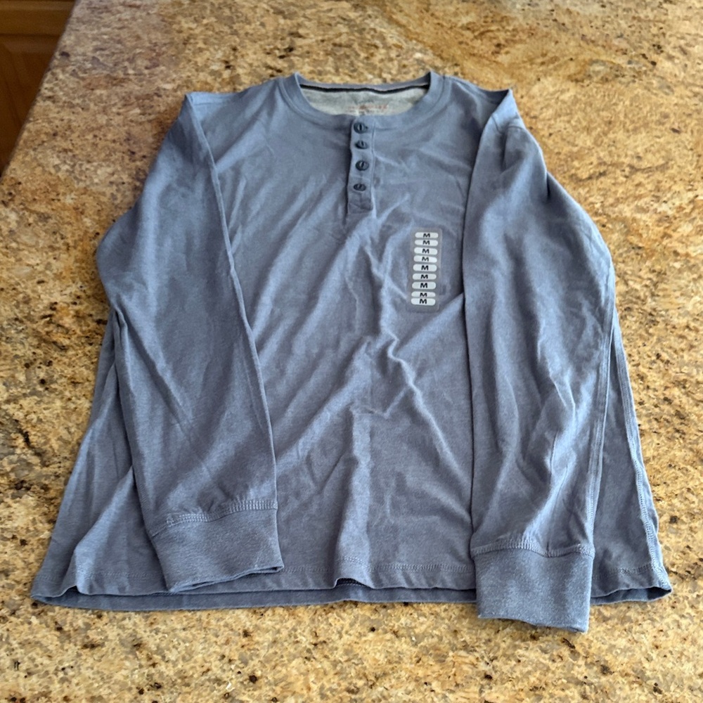 Blue Long Sleeve Henley Shirt